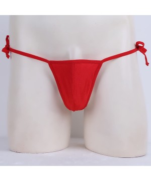 Bikinis Men's Low-Waisted Side Tie String Bikini Contoured Pouch Briefs Underwear - Red - CX1872SYQRW