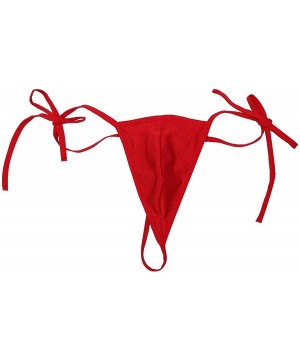 Bikinis Men's Low-Waisted Side Tie String Bikini Contoured Pouch Briefs Underwear - Red - CX1872SYQRW