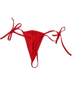 Bikinis Men's Low-Waisted Side Tie String Bikini Contoured Pouch Briefs Underwear - Red - CX1872SYQRW