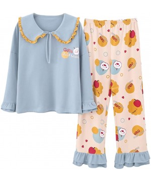 Sets Leisure Wear Home Clothes for Women Skin Friendly Material Cute Soft Pajama Sets - Blue Apple - C2199KU0Z59