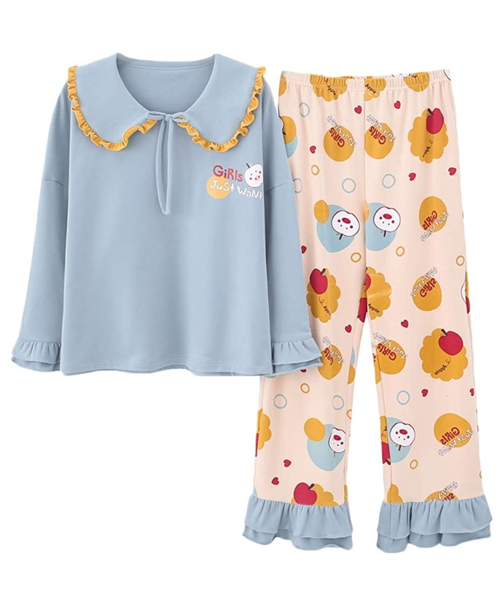 Sets Leisure Wear Home Clothes for Women Skin Friendly Material Cute Soft Pajama Sets - Blue Apple - C2199KU0Z59