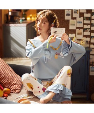 Sets Leisure Wear Home Clothes for Women Skin Friendly Material Cute Soft Pajama Sets - Blue Apple - C2199KU0Z59