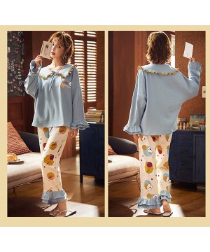 Sets Leisure Wear Home Clothes for Women Skin Friendly Material Cute Soft Pajama Sets - Blue Apple - C2199KU0Z59