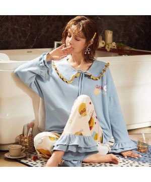 Sets Leisure Wear Home Clothes for Women Skin Friendly Material Cute Soft Pajama Sets - Blue Apple - C2199KU0Z59