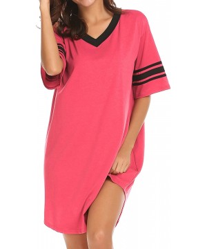 Nightgowns & Sleepshirts Womens Nightgown Cotton Novelty Sleepshirts V Neck Short Sleeve Sleep Shirt Loose Comfy Pajama Sleep...