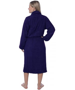 Robes Womens 100% Cotton Shawl Collar Robe Terry Cloth Bathrobe Available in Plus Size - Dark Navy - CG1875KULX3