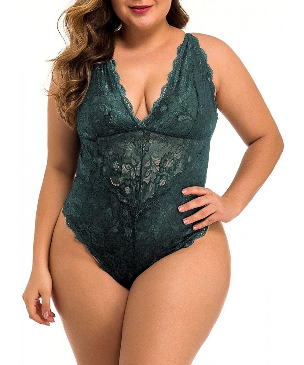 Shapewear Women Plus Size Lace Bodysuit Teddy Lingerie One Piece Babydoll Clubwear S-XXXXL - Green - CF193L7WSL7