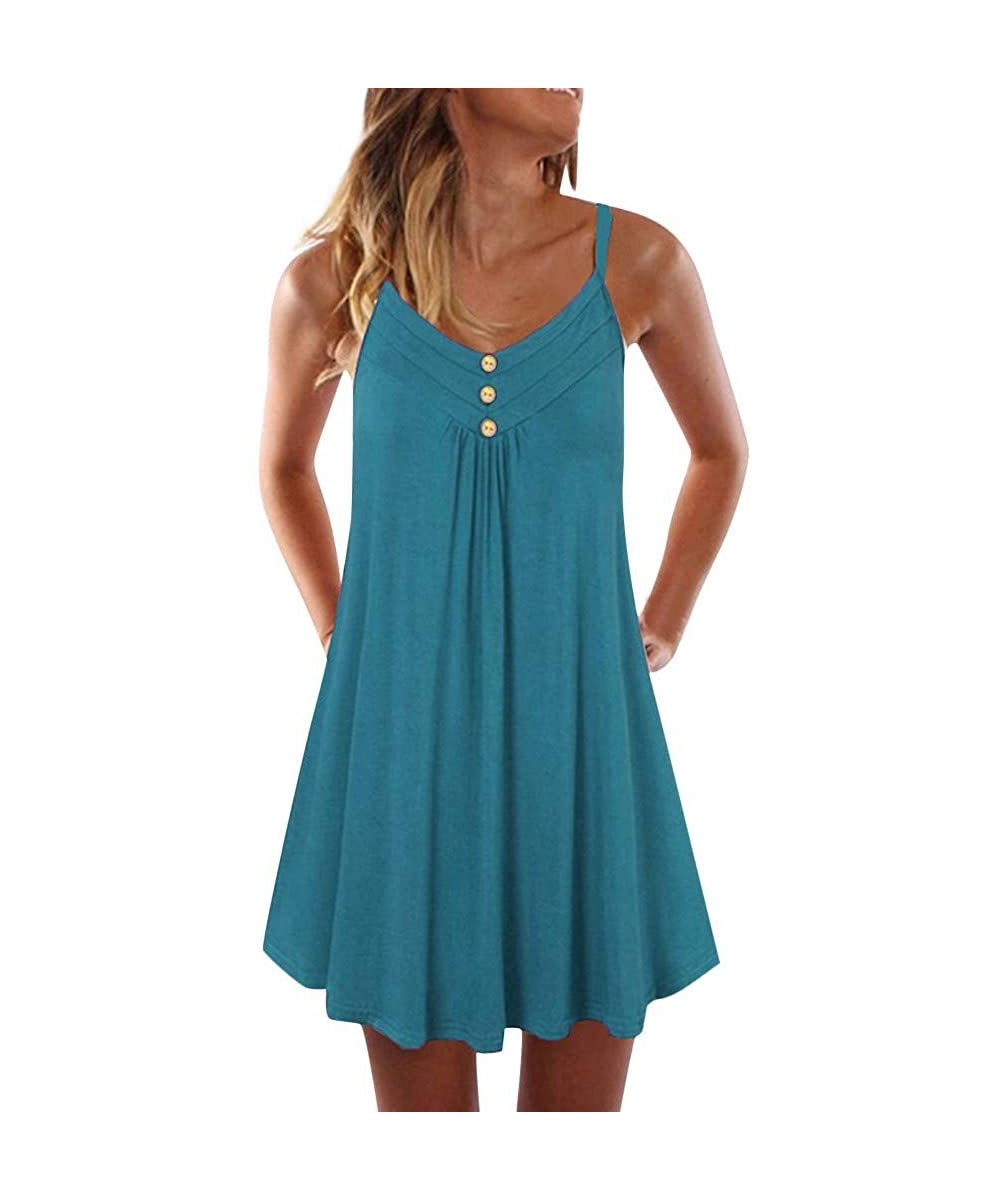 Tops Fashion Summer Dresses Womens Solid Color Sling Off Shoulder Beach Dress Mini Dress with Button - Green - CS194MWZ8N6