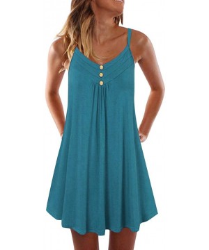 Tops Fashion Summer Dresses Womens Solid Color Sling Off Shoulder Beach Dress Mini Dress with Button - Green - CS194MWZ8N6