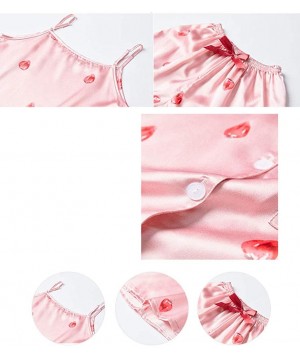 Sets Women's Silk Satin Pajamas Long Sleeve Sleepwear 7pcs Pajama Set Loungewear - Strawberry Pink - CD197AQ47YG