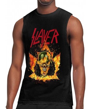 Undershirts Men's Black Round Neck Sleeveless T-Shirt-Tame Impala Printing Fashion Cotton Tank Tops for Running - Slayer Band...