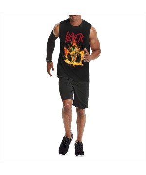 Undershirts Men's Black Round Neck Sleeveless T-Shirt-Tame Impala Printing Fashion Cotton Tank Tops for Running - Slayer Band...