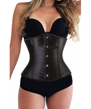 Bustiers & Corsets Women Vintage Satin Lace up Underbust Corset Bustier Waist Cincher Bodyshaper Plus Size - Black - CQ18I2C0A79