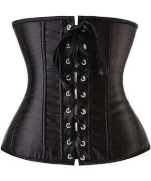 Bustiers & Corsets Women Vintage Satin Lace up Underbust Corset Bustier Waist Cincher Bodyshaper Plus Size - Black - CQ18I2C0A79