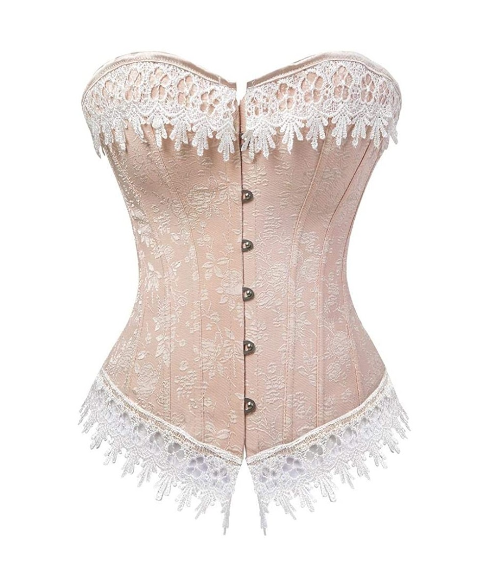 Bustiers & Corsets Sexy Leather Floral Bonded Waist Trained Lace Bustier Tummy Trainer Weight Lost Coset - Pink - CJ18L8TKDWM