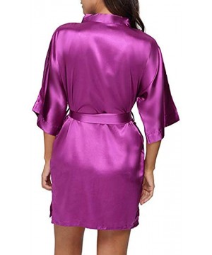 Robes Women's Sexy Satin Silk Sleepwear Half Sleeve Nightgown Plain Short Bathrobes with Belt - Hot Red - C318N7Y26SI