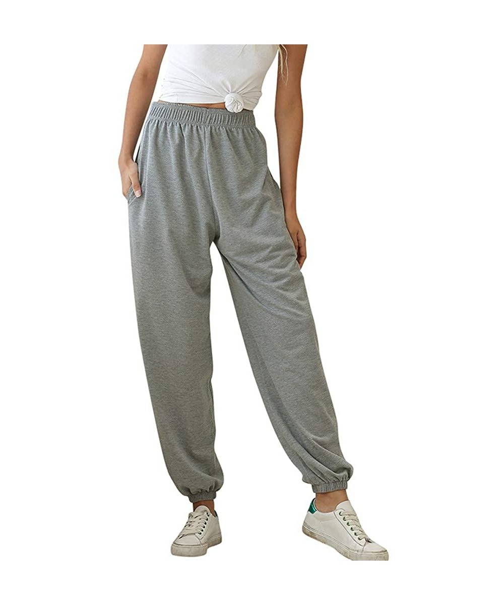 Slips Women's Active Elastic Waist Baggy Workout Sweatpants Joggers Lounge Pants Gray - CP199HWIKL8