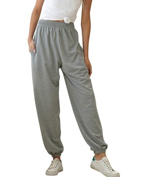 Slips Women's Active Elastic Waist Baggy Workout Sweatpants Joggers Lounge Pants Gray - CP199HWIKL8