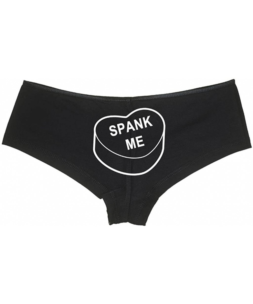 Panties Women's Cute Spank Me Valentines Candy Hot Sexy Boyshort - Black/White - CE11UPLWQMB