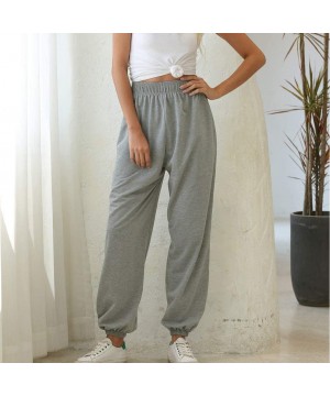 Slips Women's Active Elastic Waist Baggy Workout Sweatpants Joggers Lounge Pants Gray - CP199HWIKL8