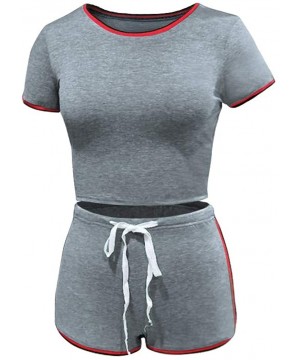 Sets Women Summer 2 Piece Outift Bodycon Short Sleeve Top and Drawsting Pant Short Sets Tracksuit - Grey - C5198D36YKM