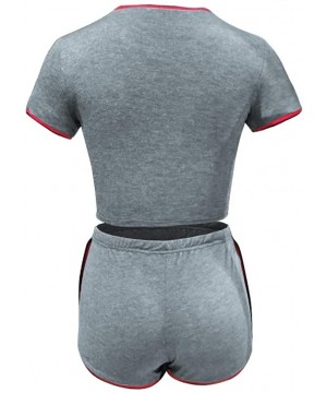 Sets Women Summer 2 Piece Outift Bodycon Short Sleeve Top and Drawsting Pant Short Sets Tracksuit - Grey - C5198D36YKM