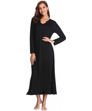 Nightgowns & Sleepshirts Nightgowns for Women Long Sleeve Sleepshirt Soft Knit Full Length Sleepwear - B-black - CD18UAHLNZT