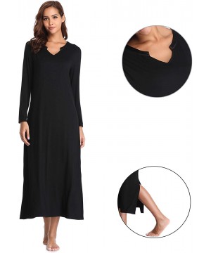 Nightgowns & Sleepshirts Nightgowns for Women Long Sleeve Sleepshirt Soft Knit Full Length Sleepwear - B-black - CD18UAHLNZT