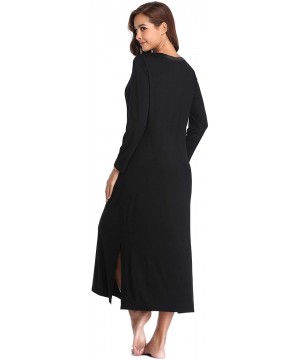 Nightgowns & Sleepshirts Nightgowns for Women Long Sleeve Sleepshirt Soft Knit Full Length Sleepwear - B-black - CD18UAHLNZT