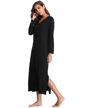 Nightgowns & Sleepshirts Nightgowns for Women Long Sleeve Sleepshirt Soft Knit Full Length Sleepwear - B-black - CD18UAHLNZT