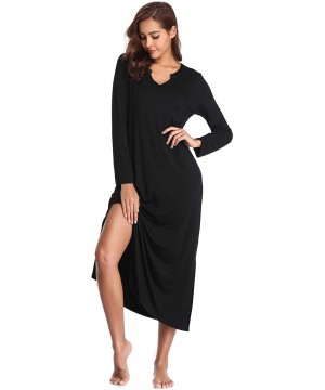 Nightgowns & Sleepshirts Nightgowns for Women Long Sleeve Sleepshirt Soft Knit Full Length Sleepwear - B-black - CD18UAHLNZT