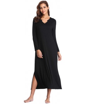 Nightgowns & Sleepshirts Nightgowns for Women Long Sleeve Sleepshirt Soft Knit Full Length Sleepwear - B-black - CD18UAHLNZT