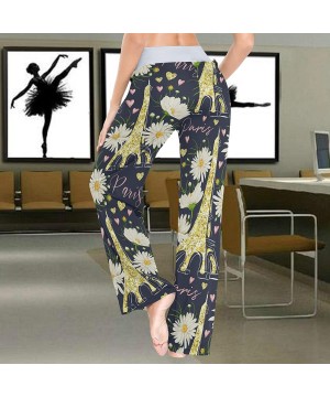 Bottoms Golden Eiffel Tower Daisies Women's Pajama Pants Lounge Sleep Wear - Multi - C419CIZCL5W