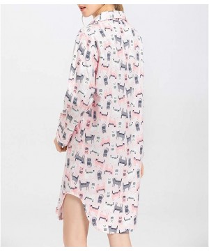 Sets Women's Sleep Shirt Flannel Print Pajama Top Button-Front Nightshirt Sleepwear - Pink Cat - C918K7RXDT7