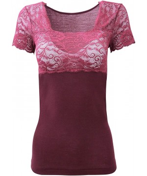 Camisoles & Tanks Luxury Merino Wool Blend Women's Top with Lace. Proudly Made in Italy. - Bordeaux - CQ18TH4E075