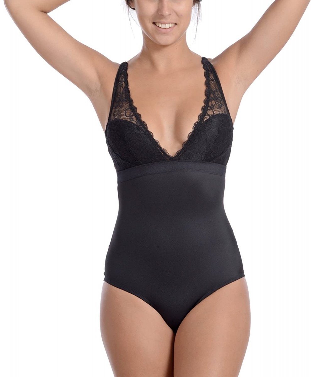 Shapewear Plus Size- Sexy Slimming Body Suit with Lace at Bust and Butt - Black - CI186SS2HUQ