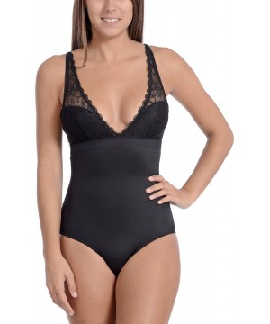 Shapewear Plus Size- Sexy Slimming Body Suit with Lace at Bust and Butt - Black - CI186SS2HUQ