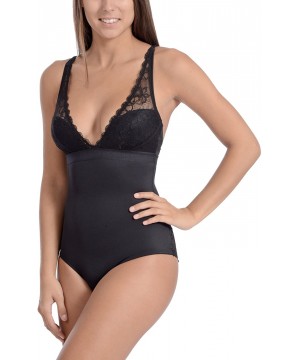 Shapewear Plus Size- Sexy Slimming Body Suit with Lace at Bust and Butt - Black - CI186SS2HUQ