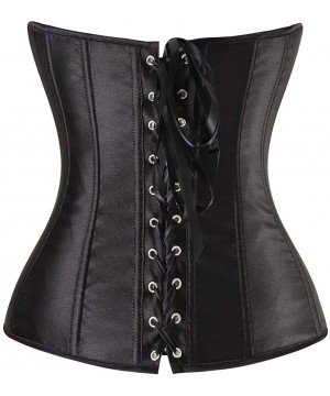 Bustiers & Corsets Women's Sexy Slim Burlesque Satin Body Shaper Strapless Overwear Corset - Black - CN11QOS6S4L