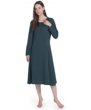 Nightgowns & Sleepshirts Nightshirts Women's Long Sleeve Nightgown Cotton Sleepwear Henley Full Length Pajama- Size - Vintage...