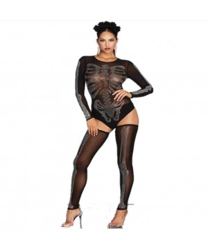 Bustiers & Corsets Sexy Women Sheer Mesh Lingerie Set Rhinestone See Through Clubwear Bodysuit Stocking Nightwear Skeleton Ha...