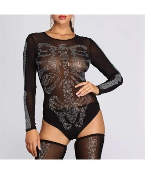 Bustiers & Corsets Sexy Women Sheer Mesh Lingerie Set Rhinestone See Through Clubwear Bodysuit Stocking Nightwear Skeleton Ha...