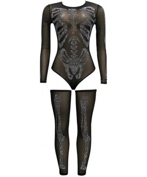 Bustiers & Corsets Sexy Women Sheer Mesh Lingerie Set Rhinestone See Through Clubwear Bodysuit Stocking Nightwear Skeleton Ha...