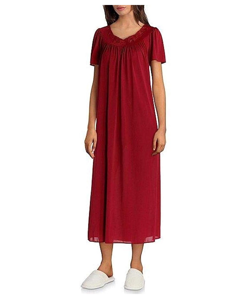 Nightgowns & Sleepshirts Women's Plus-Size Tricot Long Flutter Sleeve Gown - Dark Cherry - CK18W9M80GM