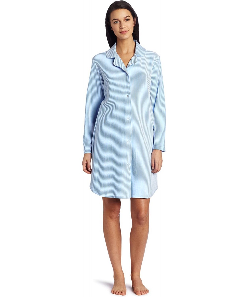 Nightgowns & Sleepshirts Women's 36 Inch Button Front Notched Collar - Blue - CG116ZYHSL1