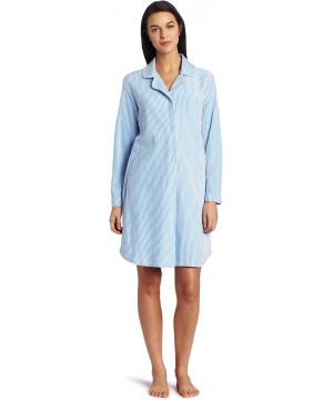 Nightgowns & Sleepshirts Women's 36 Inch Button Front Notched Collar - Blue - CG116ZYHSL1