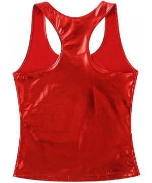 Camisoles & Tanks Women's U Neck Stretchy Slim Fit Shiny Leather Metallic Tank Top Rave Bustier Tops - Red - C619DCWQYU3