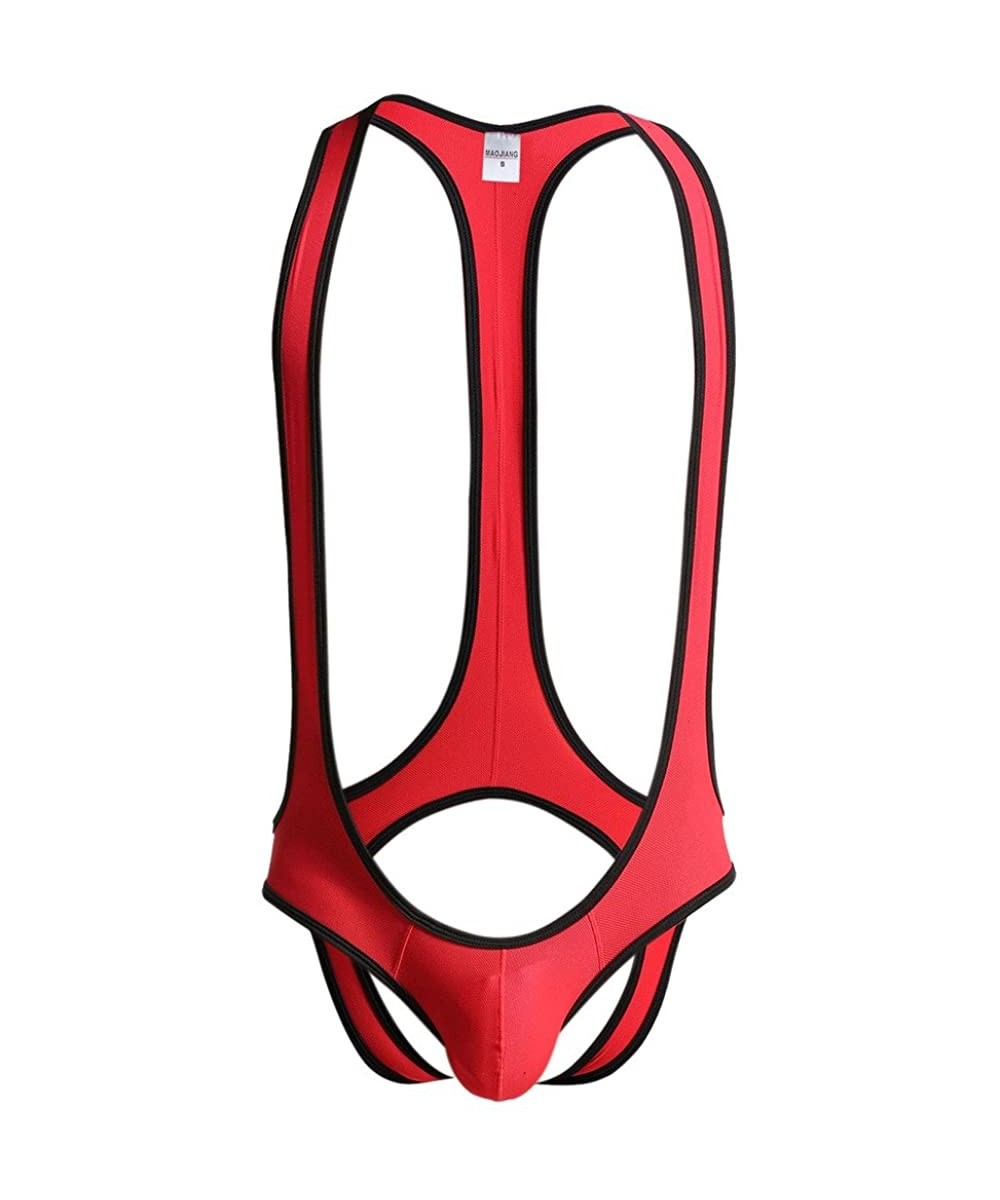 Briefs Men's Jockstrap Leotard Underwear Jumpsuits Wrestling Singlet Bodysuit - Red - CJ12NFIMMSQ