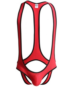 Briefs Men's Jockstrap Leotard Underwear Jumpsuits Wrestling Singlet Bodysuit - Red - CJ12NFIMMSQ