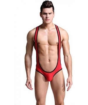 Briefs Men's Jockstrap Leotard Underwear Jumpsuits Wrestling Singlet Bodysuit - Red - CJ12NFIMMSQ